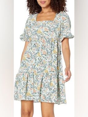 BCBGeneration Floral Square-Neck Puff Sleeve Mini Dress